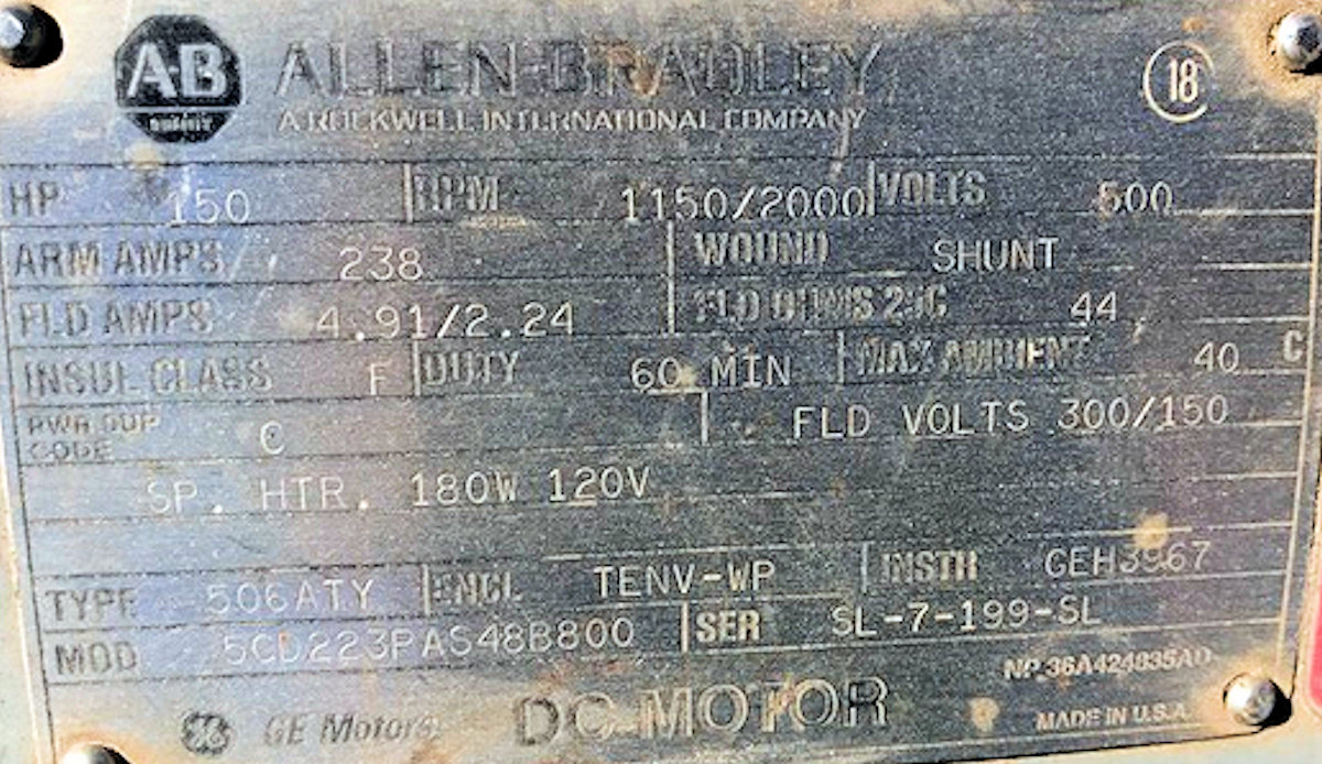 2 Units - Allen Bradley Dc Motor, 150 Hp Motors, 1150/2000 Rpm)